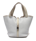Hermes Handbag Silver Taurillon Clemence Picotin Lock PM