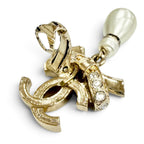 Chanel 23c CC Logo Rhinestone Ribbon Pearl Swing Earrings Gold — view 5