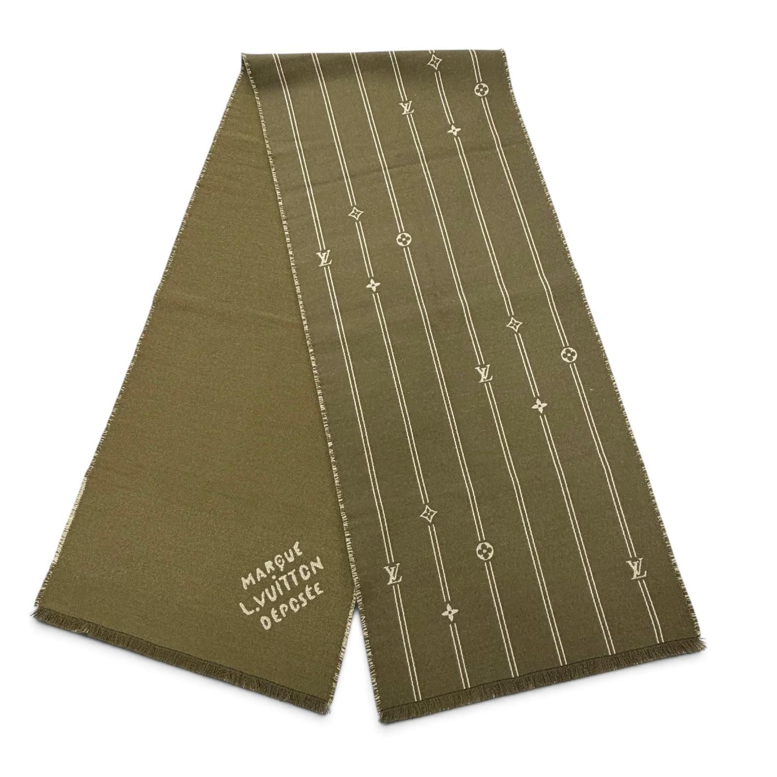 Louis Vuitton Monogram Stripes Wool 100% Scarf Khaki — view 3