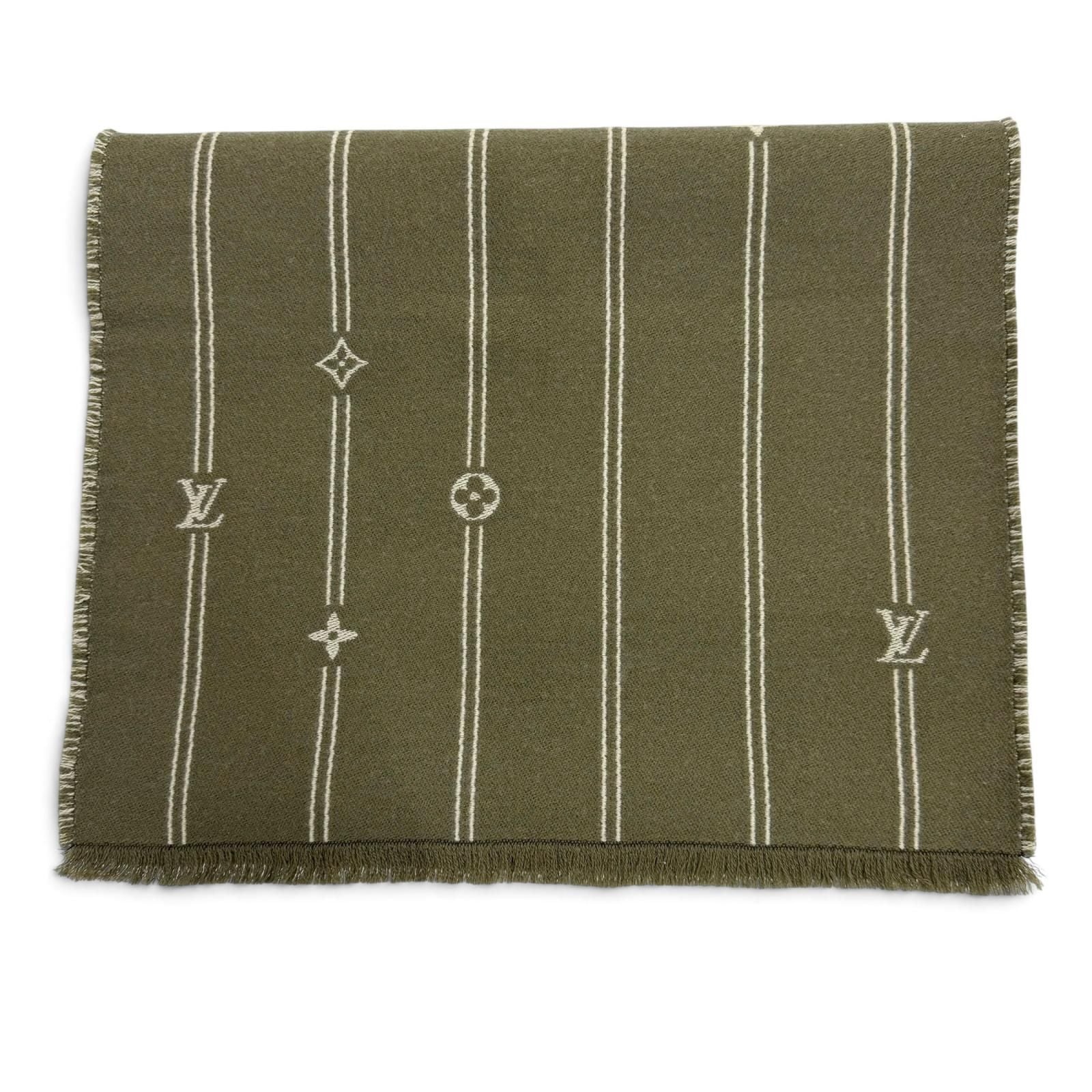 Louis Vuitton Monogram Stripes Wool 100% Scarf Khaki