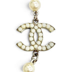 Chanel CC Logo Long Pearl Necklace White Silver — view 5