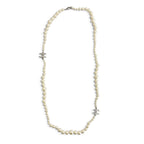Chanel CC Logo Long Pearl Necklace White Silver — view 4