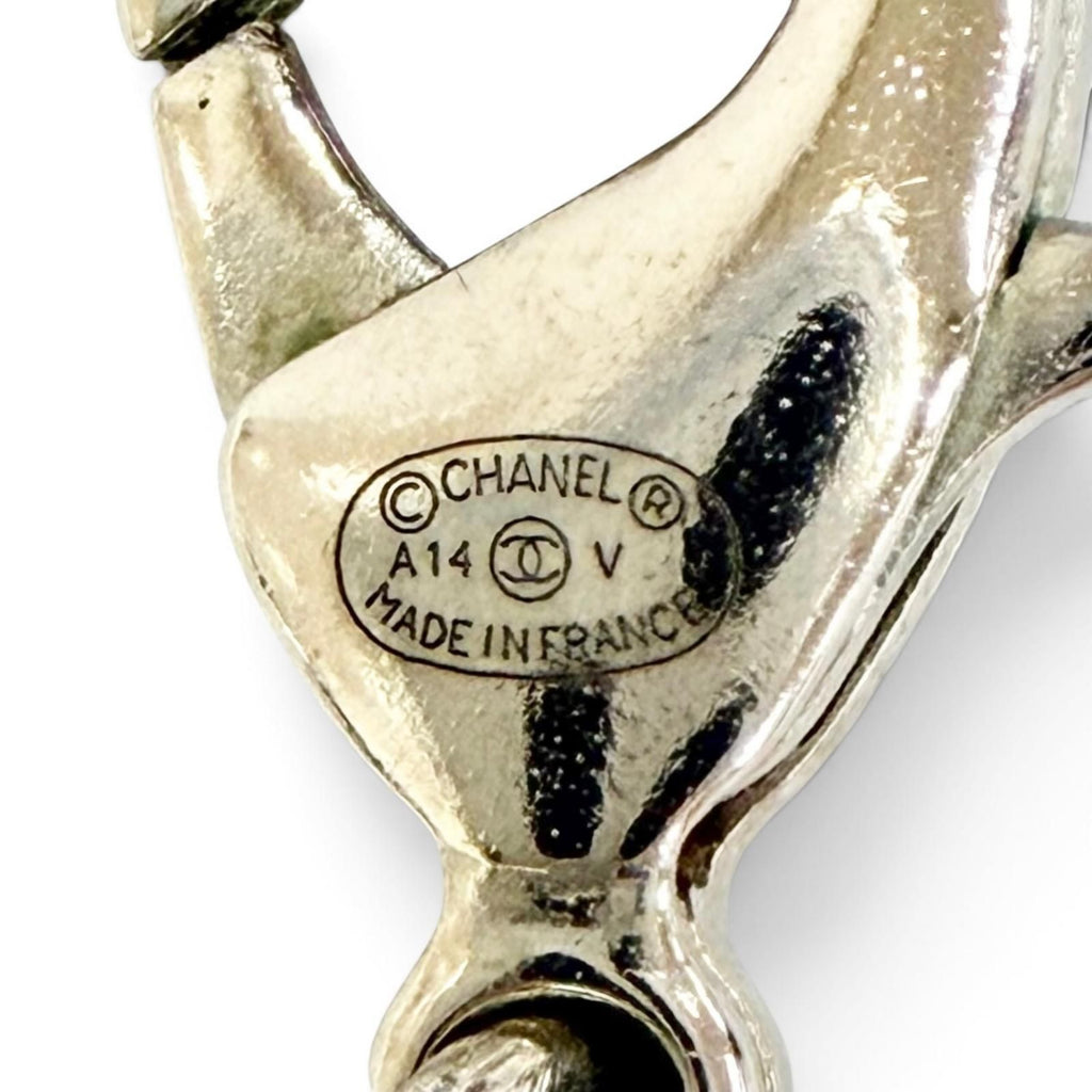 Chanel CC Logo Long Pearl Necklace White Silver — view 8