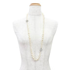Chanel CC Logo Long Pearl Necklace White Silver — view 3