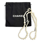 Chanel CC Logo Long Pearl Necklace White Silver — view 2