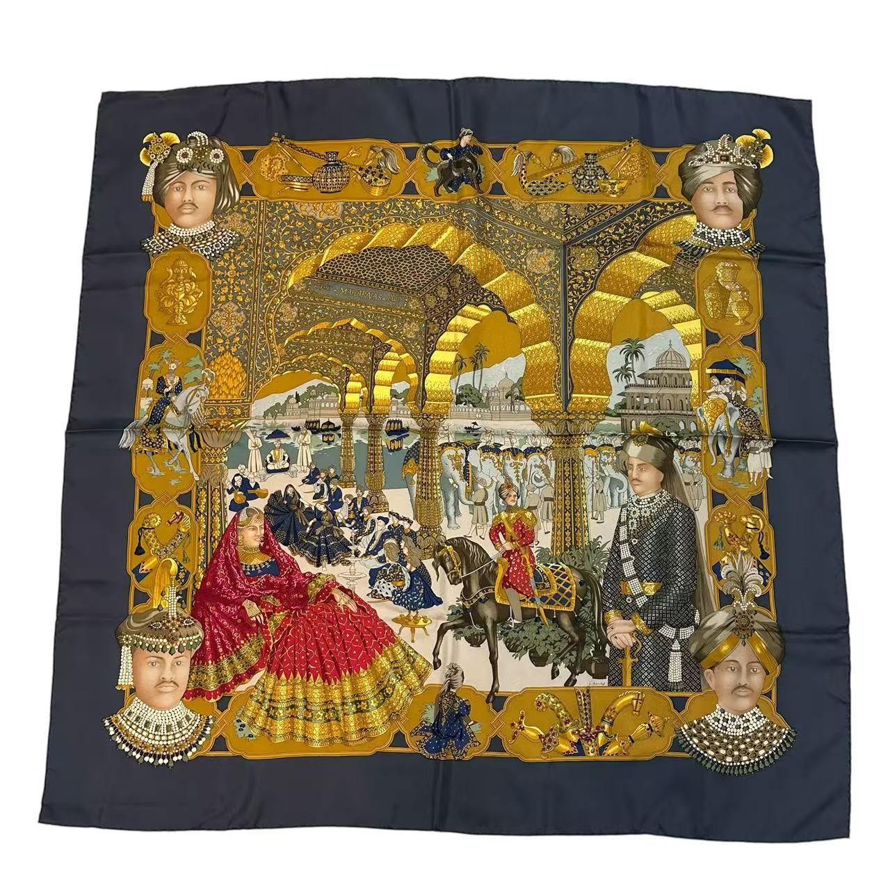 Hermes Carre 90 Silk Scarf Splendeur Des Maharajas Maharaja's Splendor Gray