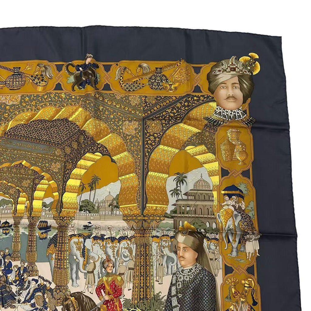 Hermes Carre 90 Silk Scarf Splendeur Des Maharajas Maharaja's Splendor Gray — view 3