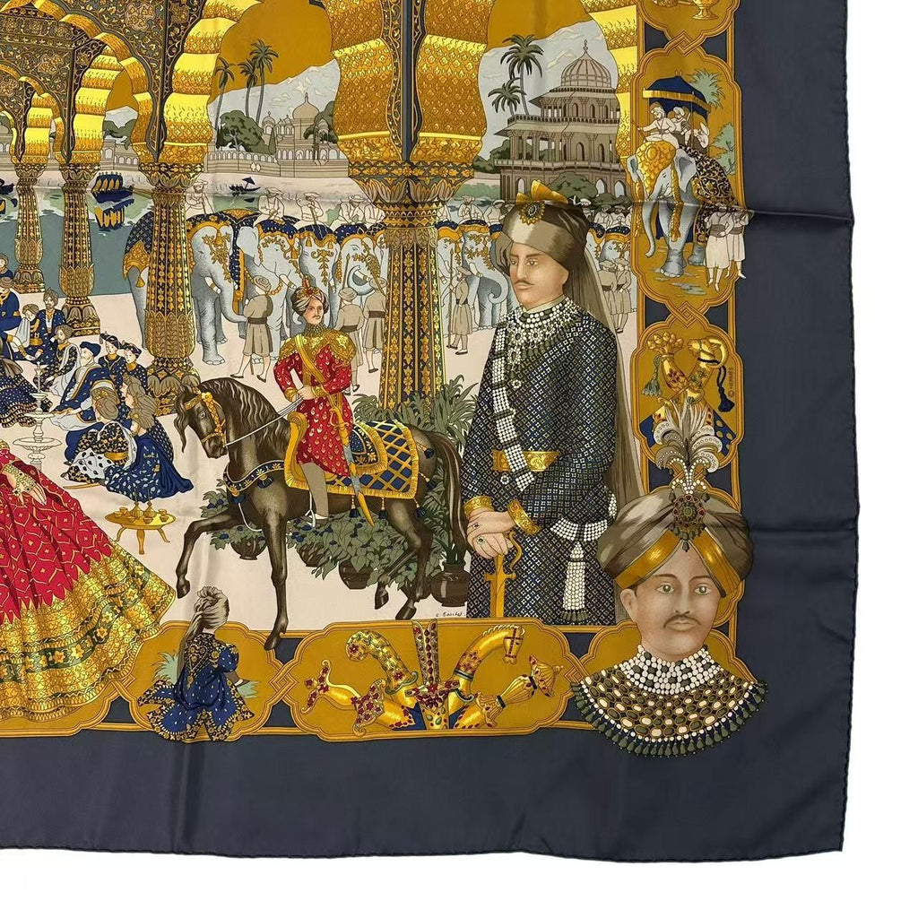 Hermes Carre 90 Silk Scarf Splendeur Des Maharajas Maharaja's Splendor Gray — view 5