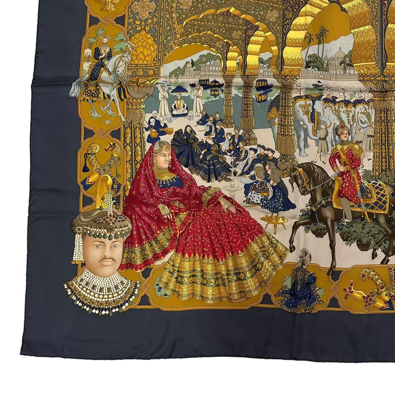 Hermes Carre 90 Silk Scarf Splendeur Des Maharajas Maharaja's Splendor Gray — view 4