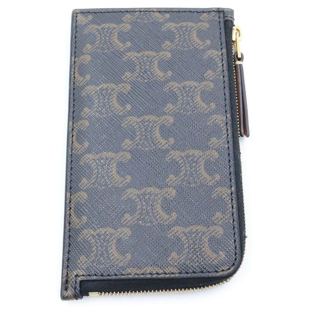 Celine Triomphe Long Card Case with Zip Leather Brown