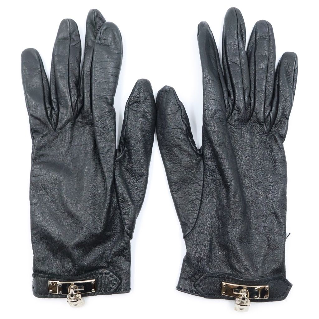 Hermes Soya Gloves Leather Silver Black