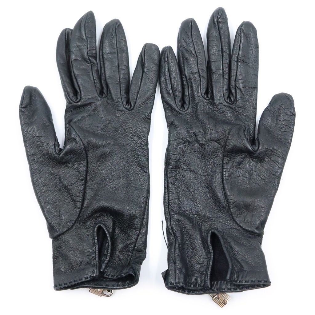 Hermes Soya Gloves Leather Silver Black — view 2