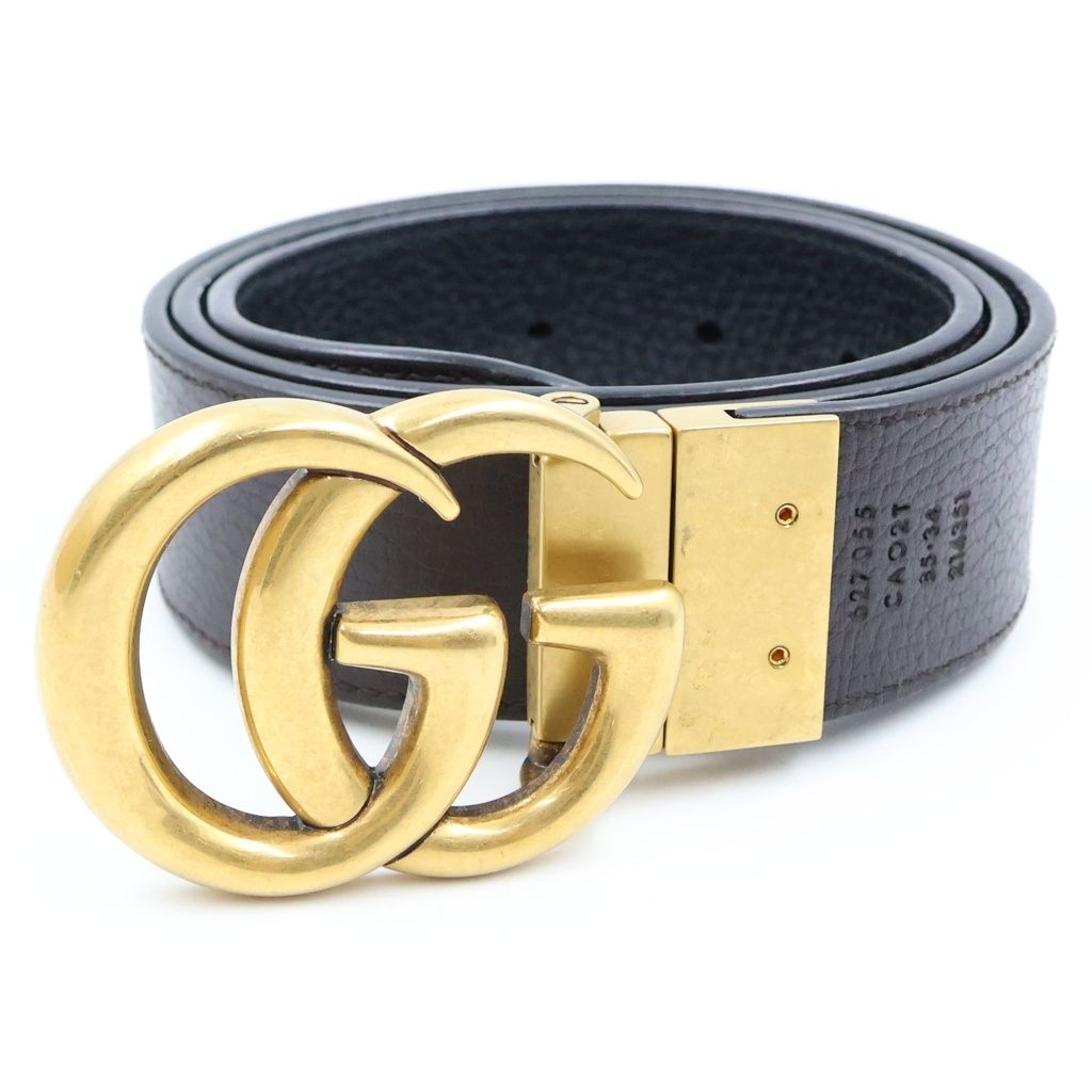 Gucci Double Reversible Leather Belt Gold Black Brown — view 5