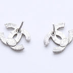 Chanel CC Logo Earrings 15 Rhinestone Metal Silver Clear — view 6