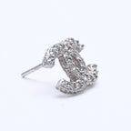 Chanel CC Logo Earrings 15 Rhinestone Metal Silver Clear — view 3