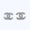 Chanel CC Logo Earrings 15 Rhinestone Metal Silver Clear