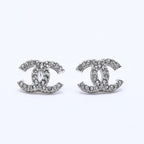 Chanel CC Logo Earrings 15 Rhinestone Metal Silver Clear