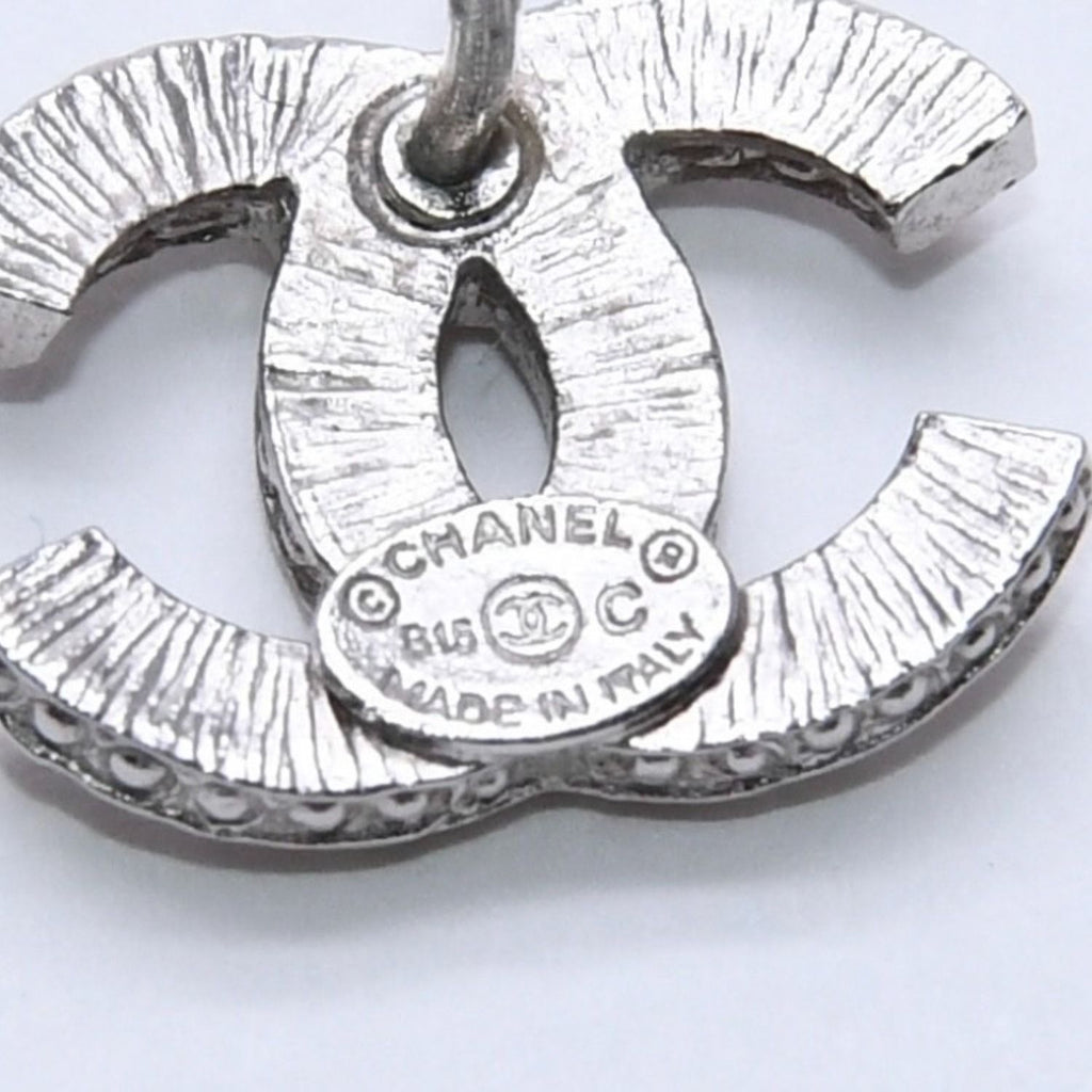 Chanel CC Logo Earrings 15 Rhinestone Metal Silver Clear — view 8