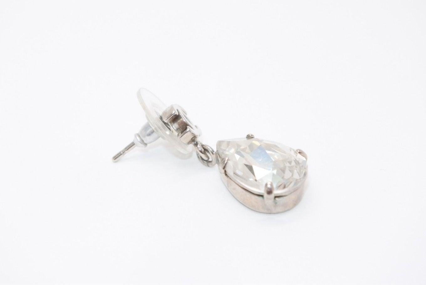 Chanel CC Logo Drop Shape Large Rhinestone Earrings Metal — view 2