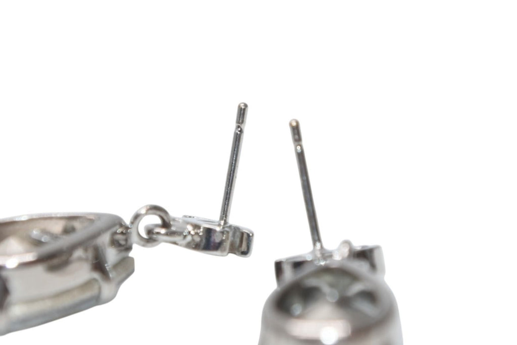 Chanel CC Logo Drop Earrings Metal Rhinestone Clear Silver — view 5