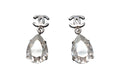 Chanel CC Logo Drop Earrings Metal Rhinestone Clear Silver