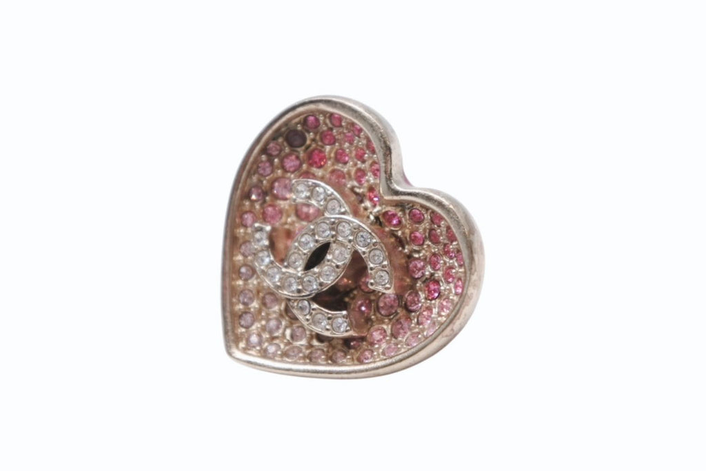 Chanel Heart CC Logo Earrings Metal Rhinestone Gold Pink Clear — view 3
