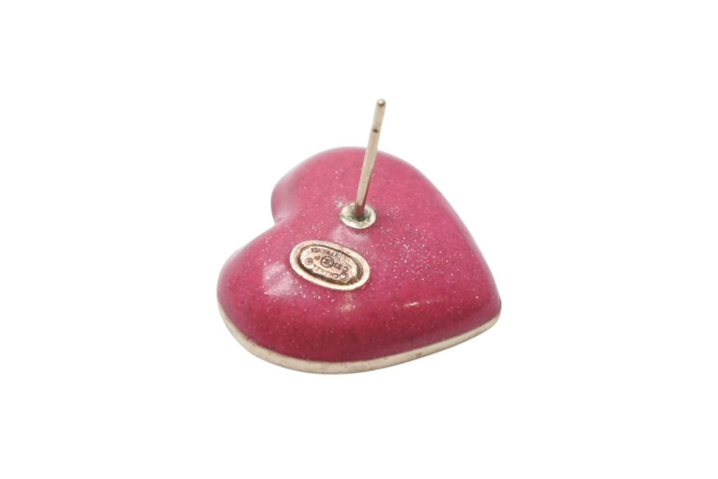 Chanel Heart CC Logo Earrings Metal Rhinestone Gold Pink Clear — view 7