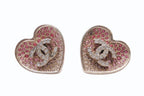Chanel Heart CC Logo Earrings Metal Rhinestone Gold Pink Clear — view 2