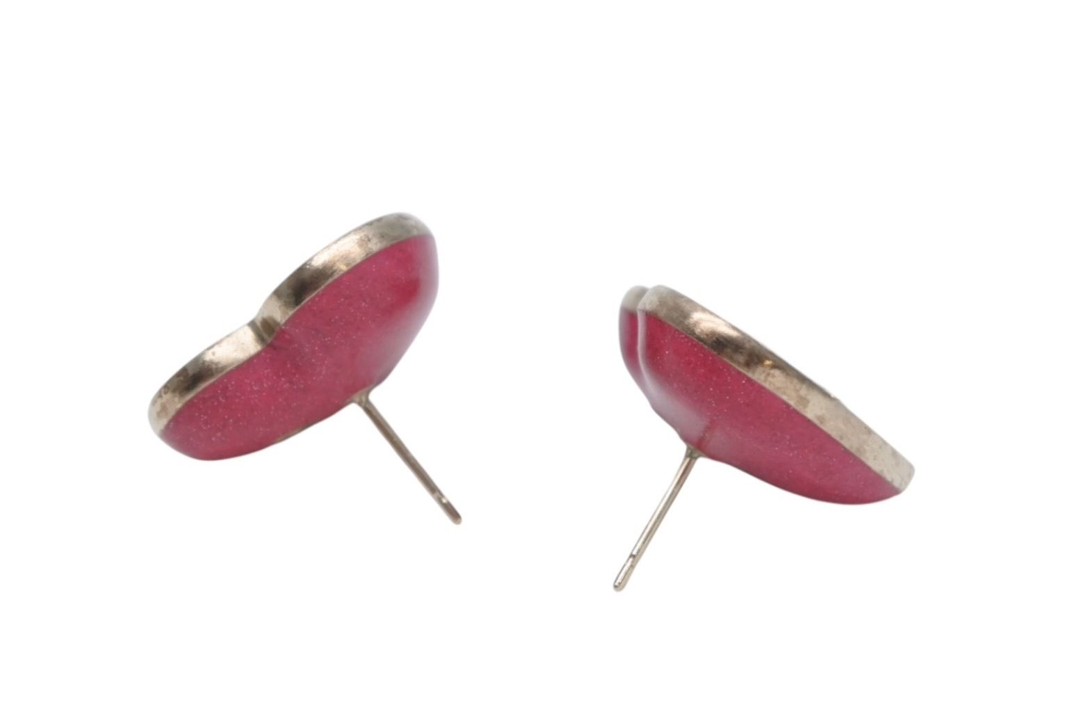 Chanel Heart CC Logo Earrings Metal Rhinestone Gold Pink Clear — view 4