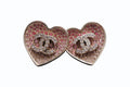 Chanel Heart CC Logo Earrings Metal Rhinestone Gold Pink Clear