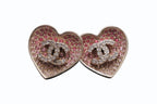 Chanel Heart CC Logo Earrings Metal Rhinestone Gold Pink Clear