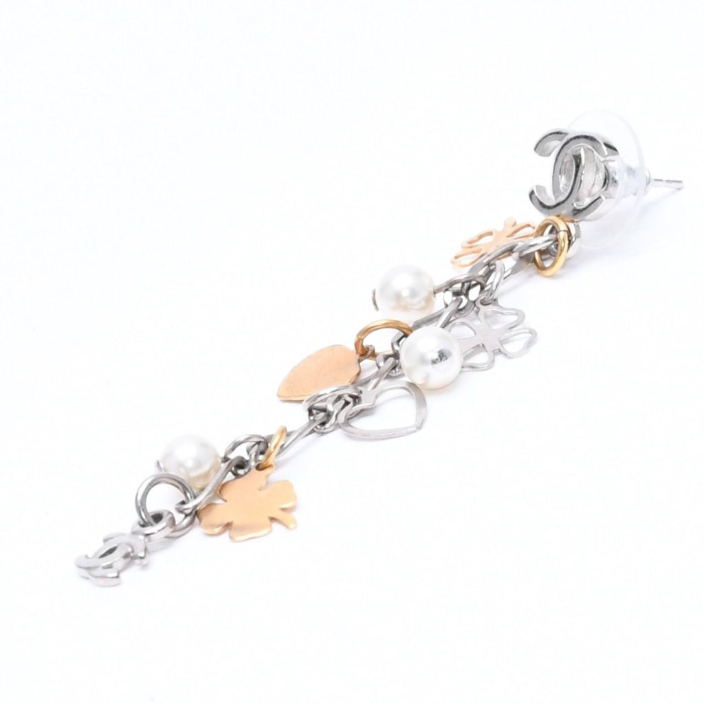 Chanel Drop Earrings 06 CC Logo Clover Heart Faux Pearl — view 2