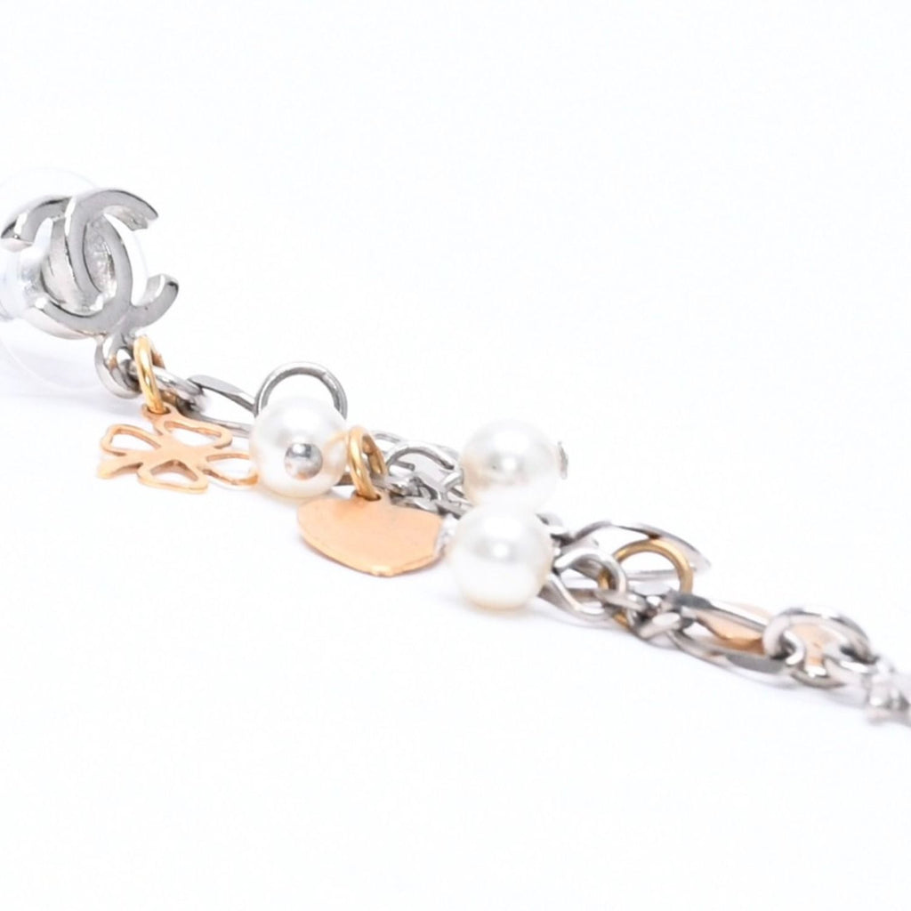 Chanel Drop Earrings 06 CC Logo Clover Heart Faux Pearl — view 3
