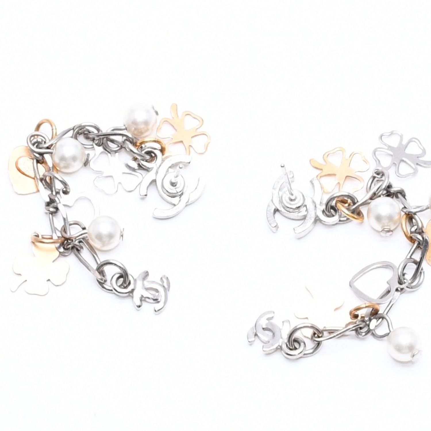 Chanel Drop Earrings 06 CC Logo Clover Heart Faux Pearl — view 7
