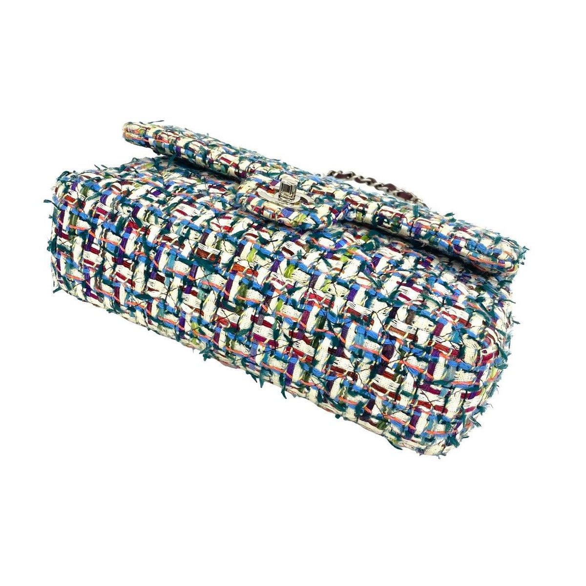 Chanel Double Flap CC Logo Tweed Chain Shoulder Bag Multicolor — view 8