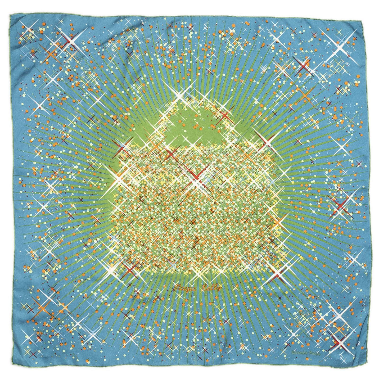 Hermes Scarf Blue Green Orange Twill Silk — view 2