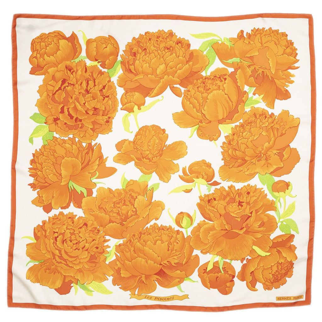 Hermes Scarf Orange Green White Twill Silk — view 2