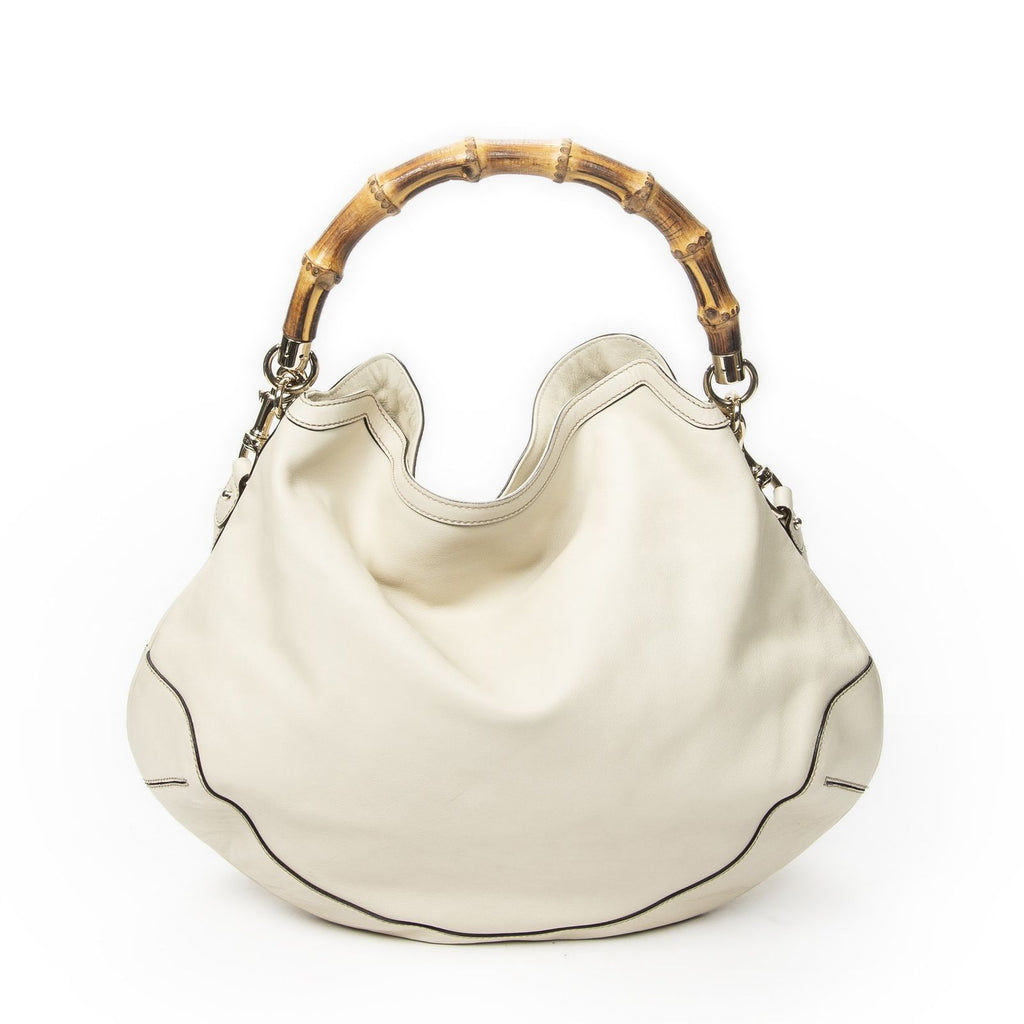 Gucci Peggy Bamboo Handle Hobo Ivory Calfskin Leather
