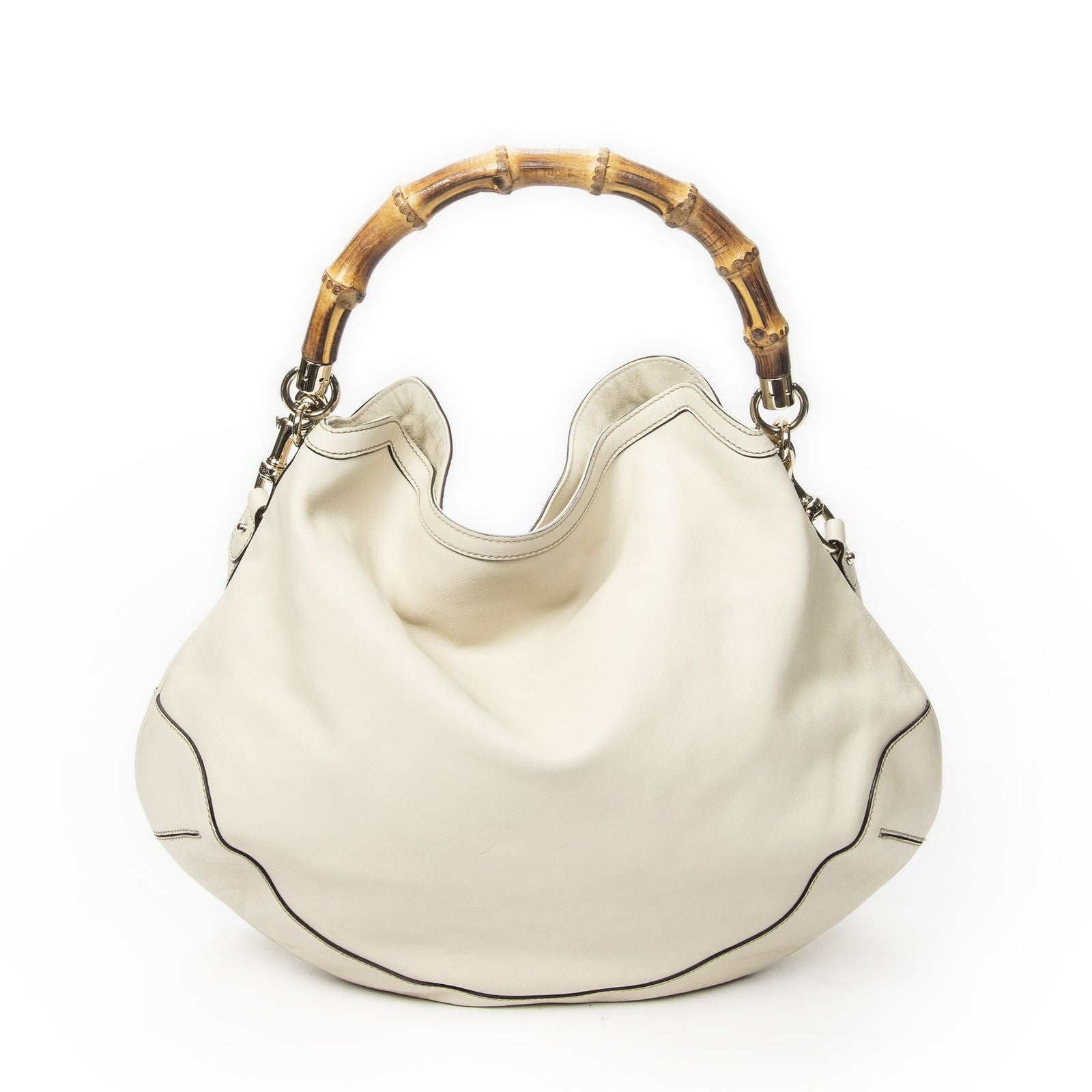 Gucci Peggy Bamboo Handle Hobo Ivory Calfskin Leather