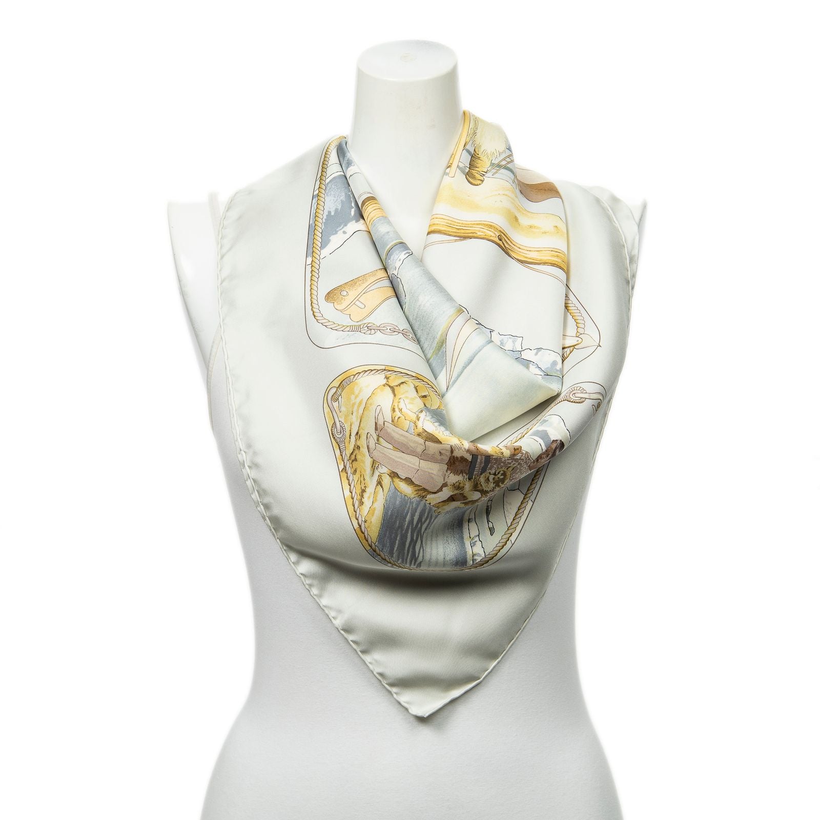 Hermes Scarf Light Green Goldtwill Silk