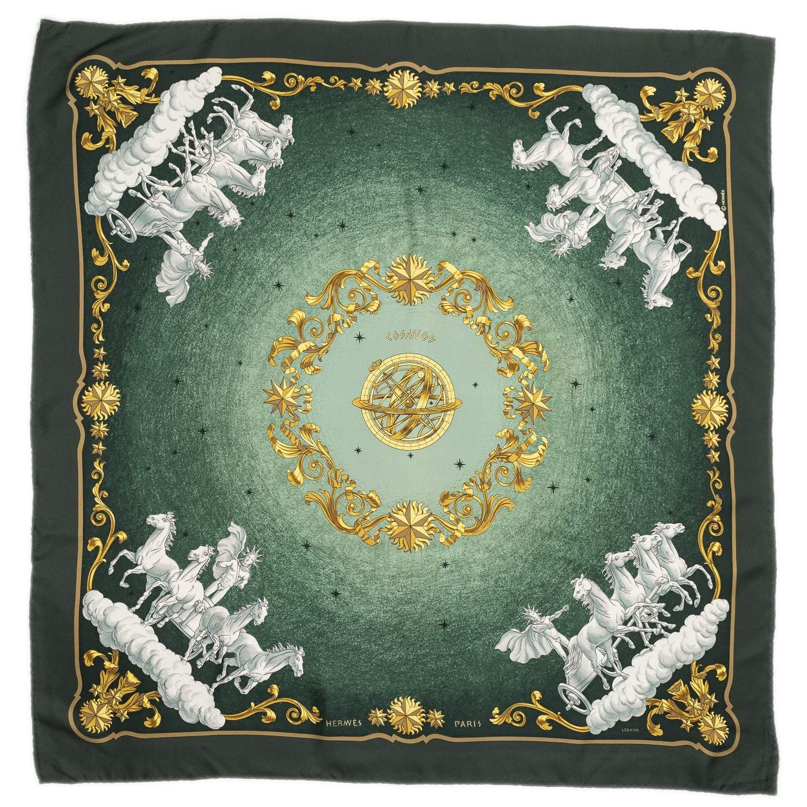 Hermes Scarf Green Yellow Twill Silk — view 2