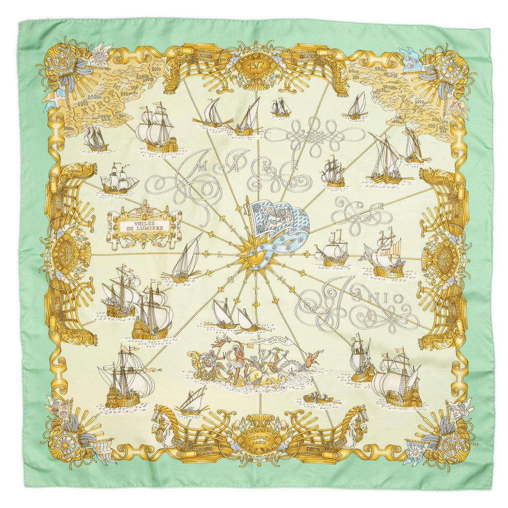 Hermes Scarf Green Gold Silk — view 2