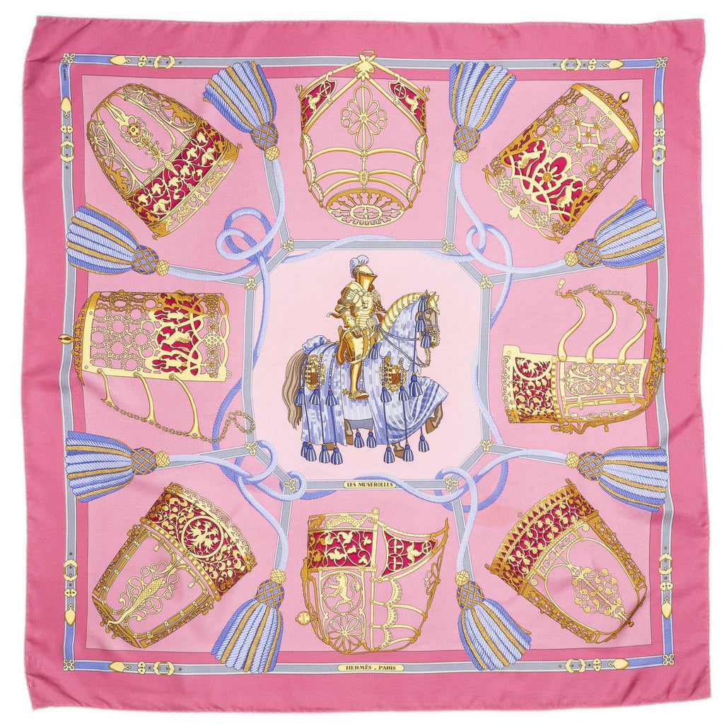 Hermes Scarf Light Pink Yellow Blue Twill Silk — view 2