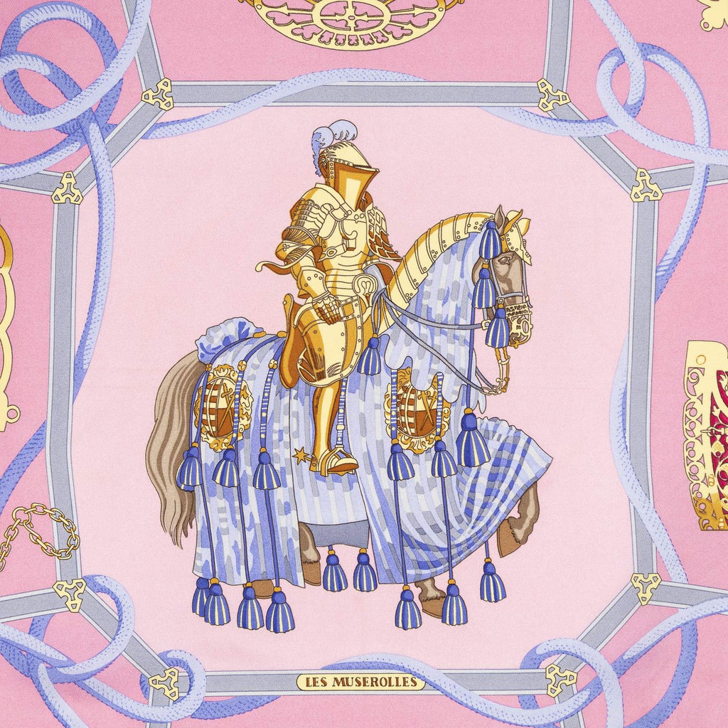 Hermes Scarf Light Pink Yellow Blue Twill Silk — view 3
