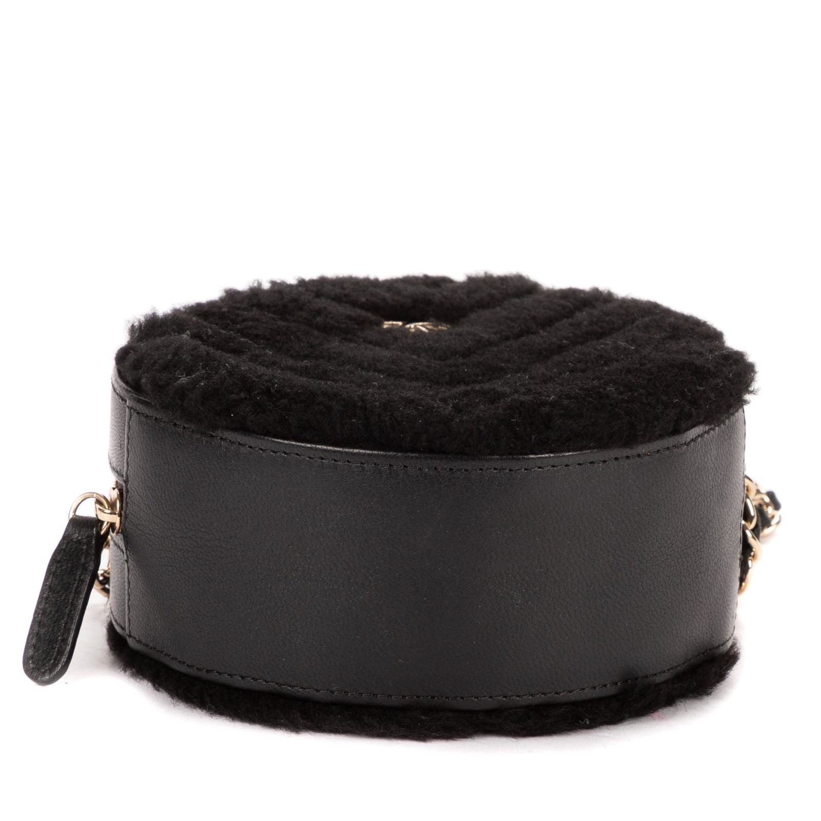 Chanel CC Shearling Chevron Round Crossbody Black Canvasa — view 6