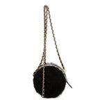 Chanel CC Shearling Chevron Round Crossbody Black Canvasa — view 5