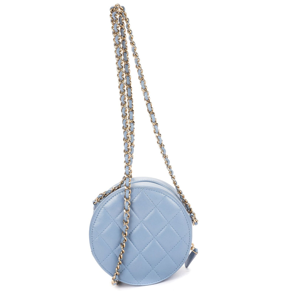 Chanel CC Round Crossbody Light Blue Canvas Lambskin — view 5