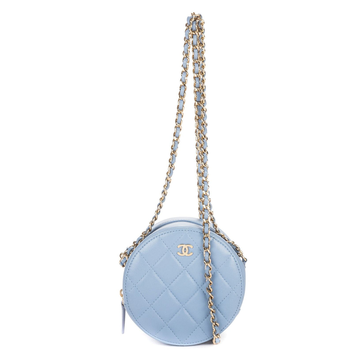 Chanel CC Round Crossbody Light Blue Canvas Lambskin