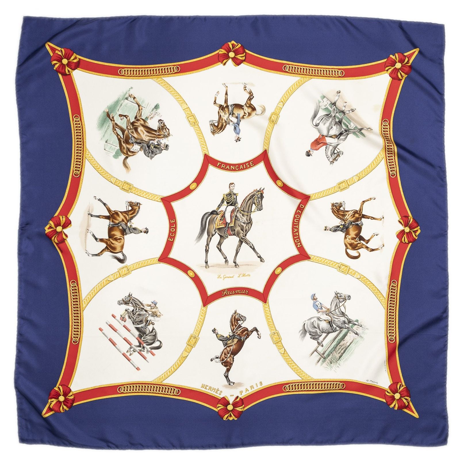 Hermes Scarf Navy Red White Twill Silk — view 2