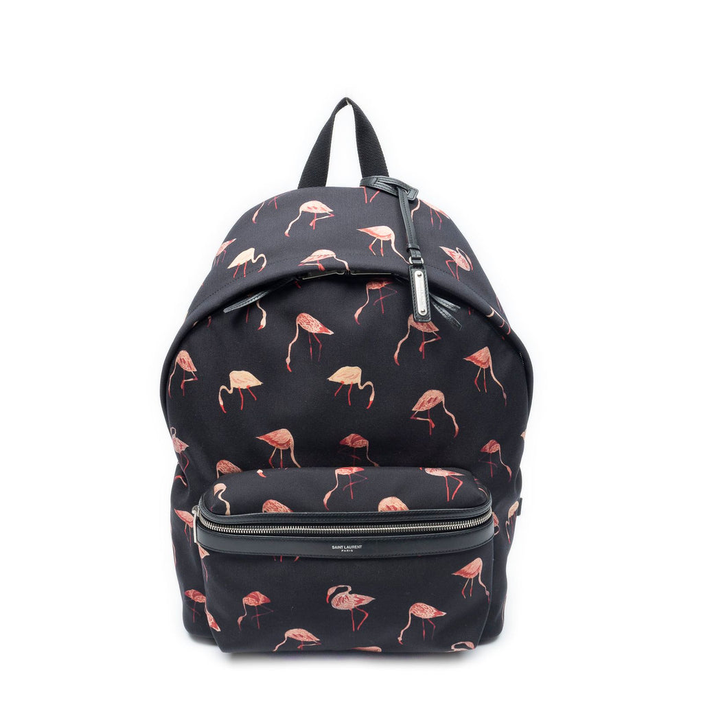 Saint Laurent City Backpack Black Pink Flamingo Print Canvasa